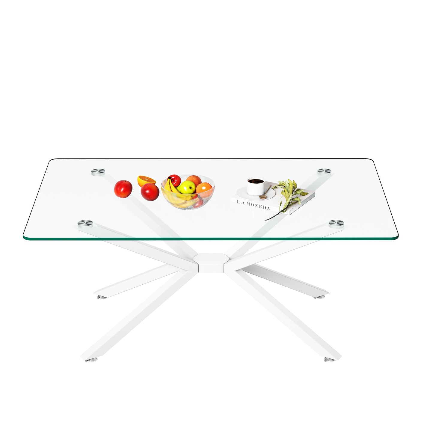 39.37  Rectangle Clear Glass Glass Coffee Table,Stylish Design With White Metal Legs, Coffee Table For Living Room