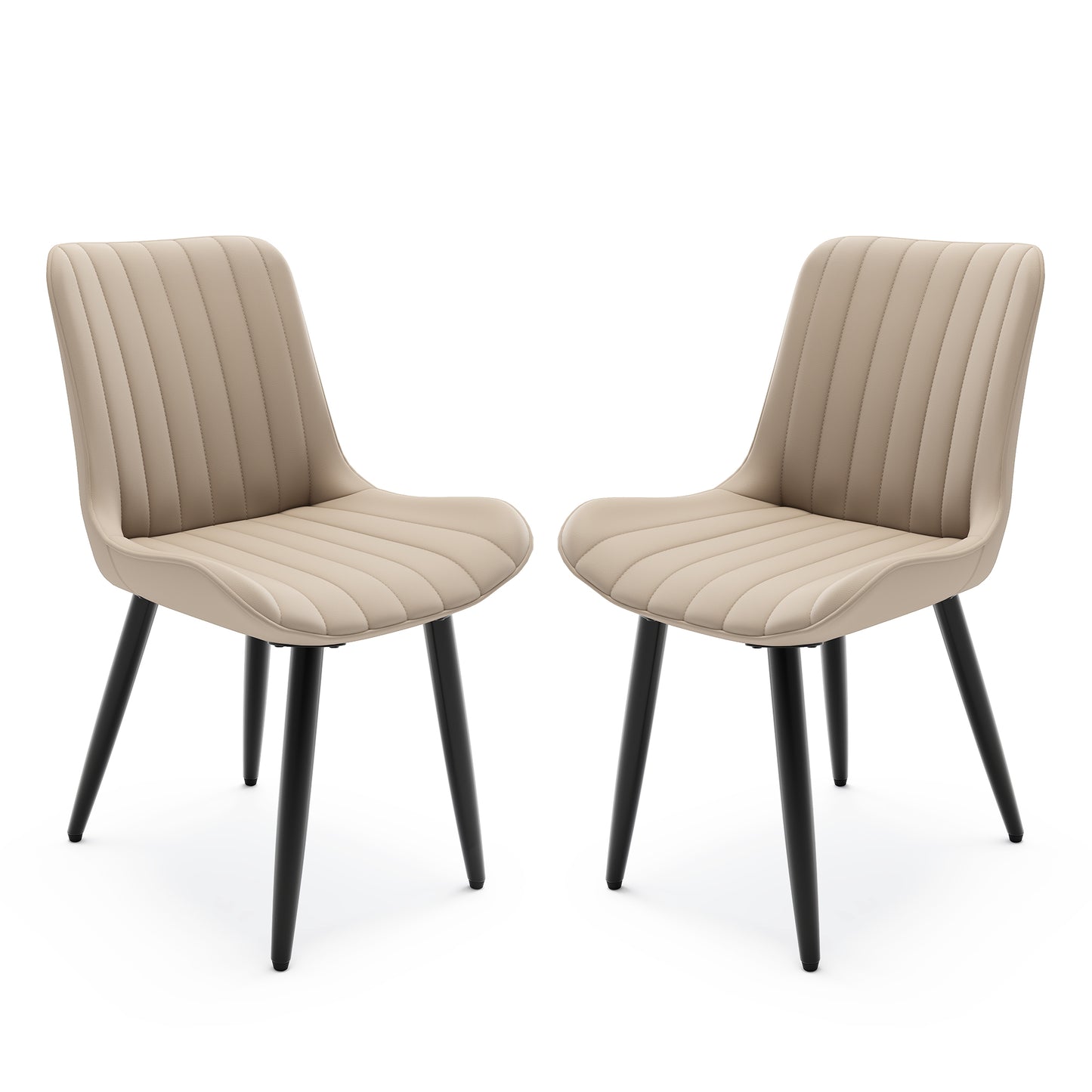 Set Of 2 Modern PU Leather Dining Chairs With Thick Cushions & Metal Legs, Armless Faux Leather Side Chairs For Kitchen, Dining Room