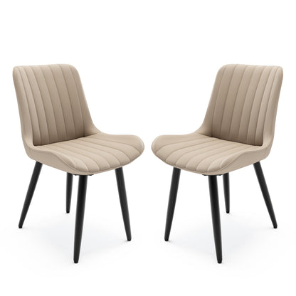 Set Of 2 Modern PU Leather Dining Chairs With Thick Cushions & Metal Legs, Armless Faux Leather Side Chairs For Kitchen, Dining Room