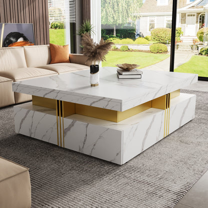 Modern White Square Storage Coffee Table With 4 Drawers