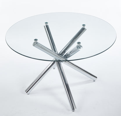 1-4,5pieces Dining Set, Table Metal Leg Mid-century Dining Table For 4-6 People With Glass Table Top, Pedestal Dining Table, End Table Leisure Coffee Table