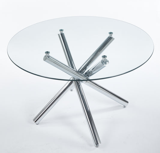 1-4,5pieces Dining Set, Table Metal Leg Mid-century Dining Table For 4-6 People With Glass Table Top, Pedestal Dining Table, End Table Leisure Coffee Table