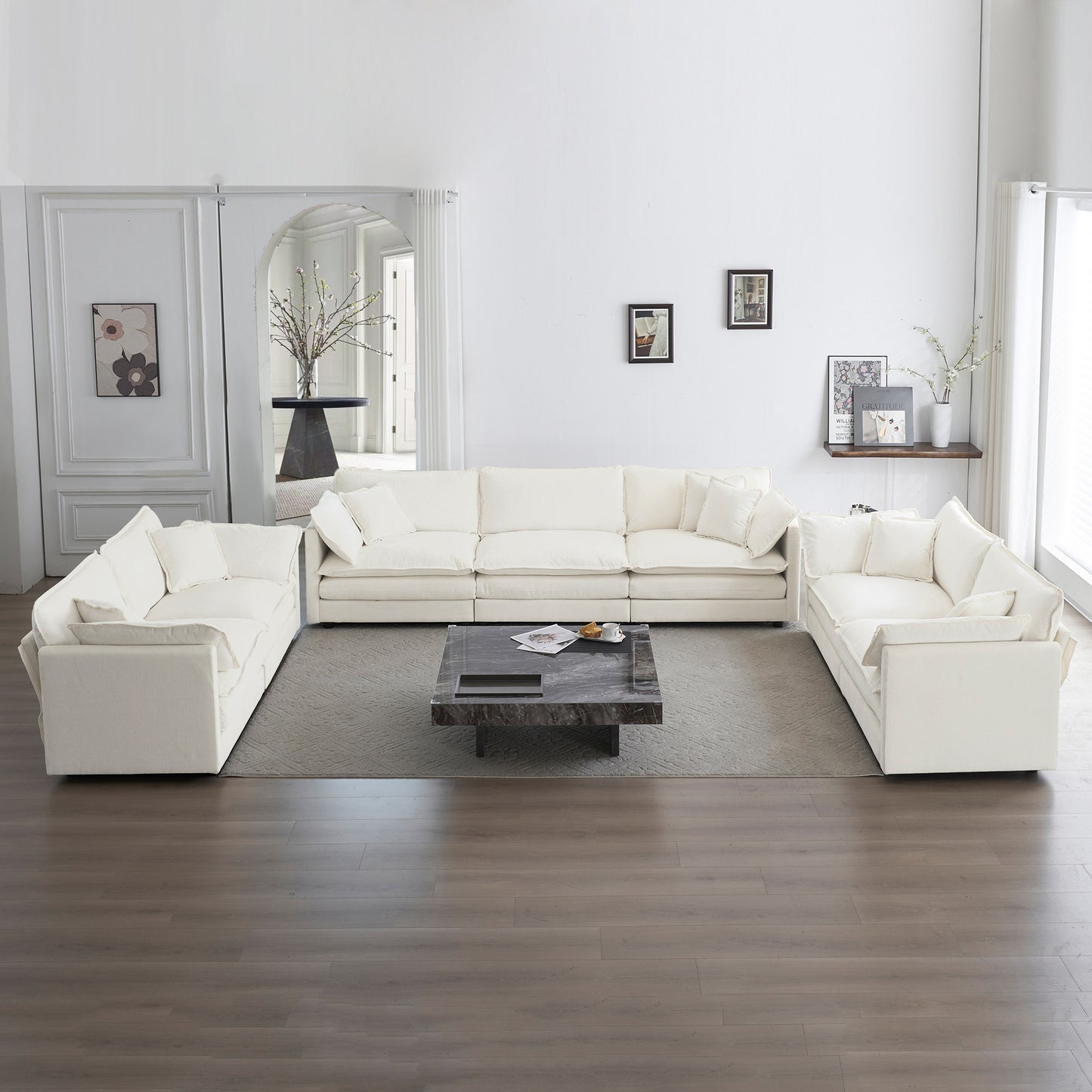 3 Piece Sofa Set Oversized Sofa Comfy Sofa Couch, 2 Pieces Of 2 Seater And 1 Piece Of 3 Seater Sofa  For Living Room, Deep Seat Sofa White Chenille