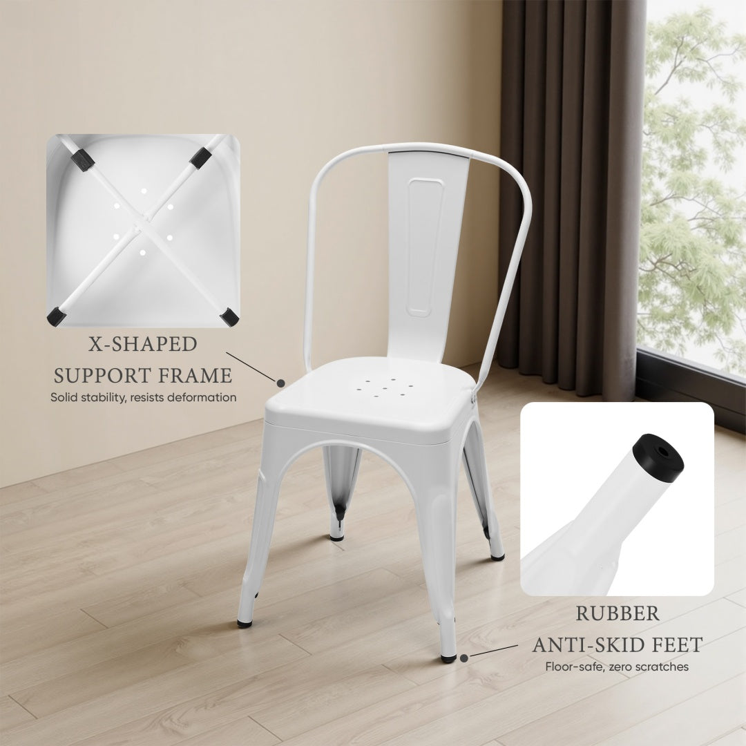 Metal Dining Chairs Set Of 4, Stackable Industrial Style Chairs For Kitchen Dining Room, 300LBS Weight Capacity