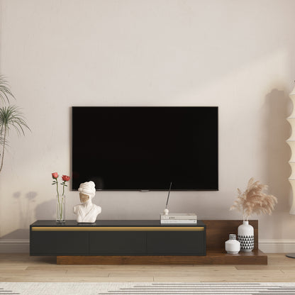 Modern Extendable TV Stand With LED Lights Wooden Entertainment Center And Media Cabinet With Storage Space, Suitable For Living Room And Bedroom Black