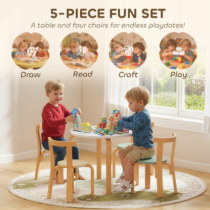 Wooden Kids Table and Chairs Set, 5 Piece Wooden Toddler Table and Chairs Set for Ages 3-8 Years, Green