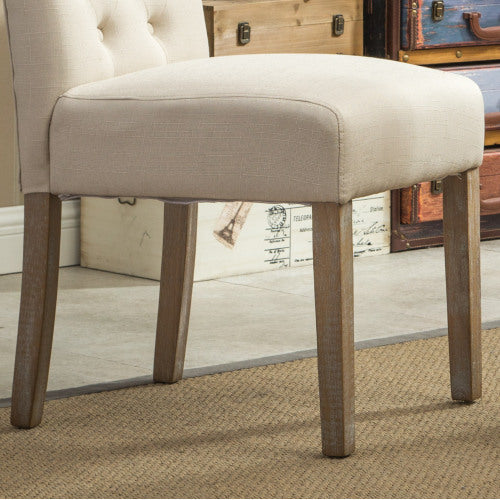 Habit Solid Wood Tufted Parsons Dining Chair, Set Of 2, Tan