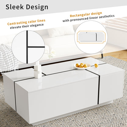 U-Can 47.2 -72.7  Extendable Coffee Table, Multi-Functional Coffee Table With High-Gloss Finish, Coffee Table With 2 Hidden Storage Space And 2 Drawers For Living Room