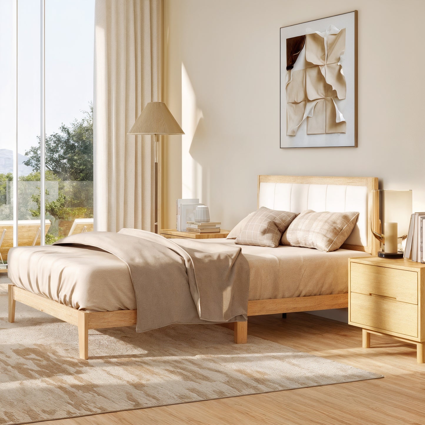Full Bed Frame with Headboard Full Size Platform Bed Frame with Wooden Slats No Box Spring Needed Easy Assembly Oak