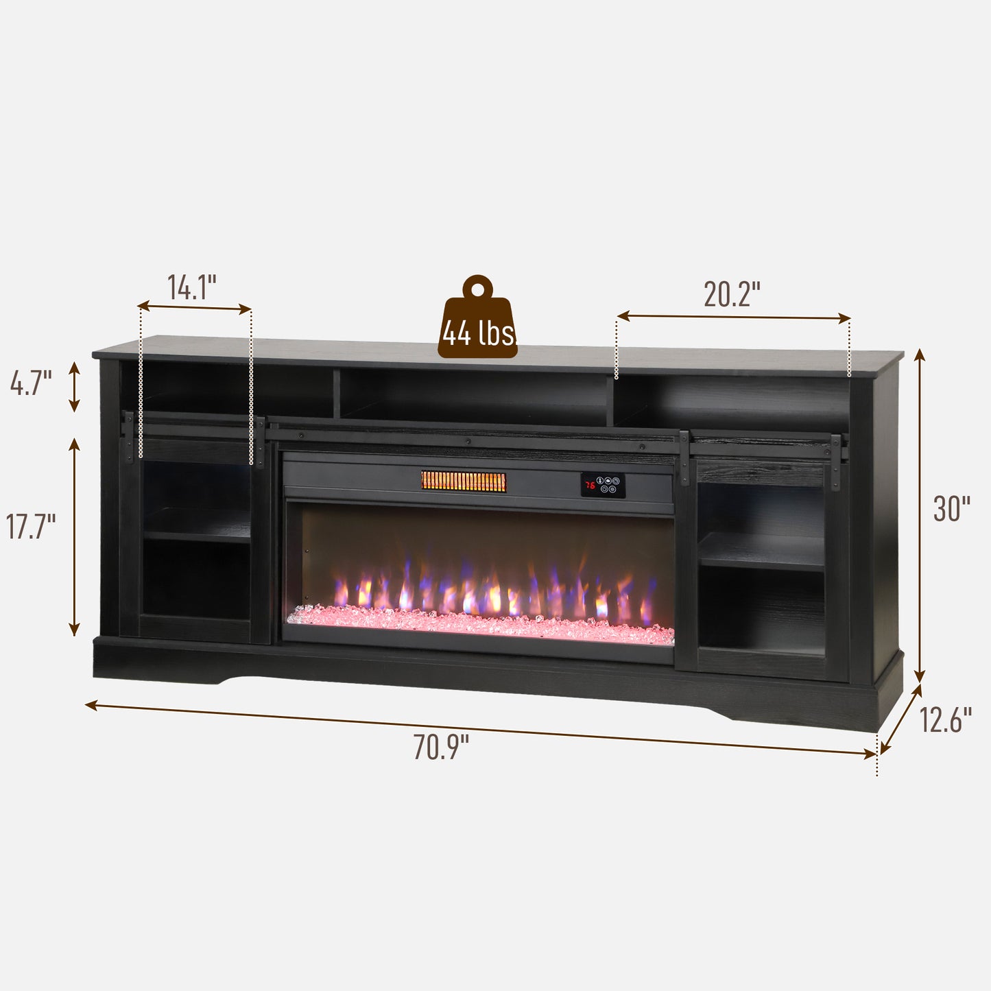 Fireplace TV Stand for TVs Up to 80 Inch, TV Console with Electric Fireplace, Open Storage and Side Cabinets, Black