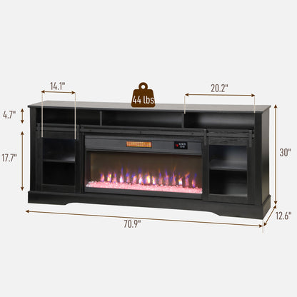 Fireplace TV Stand for TVs Up to 80 Inch, TV Console with Electric Fireplace, Open Storage and Side Cabinets, Black
