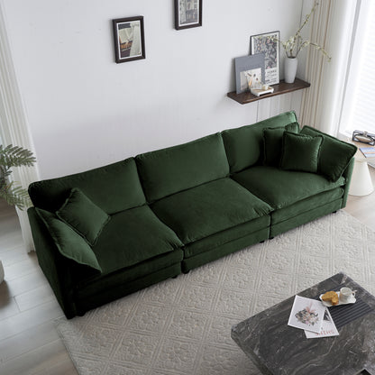 Sofa Set Of 2 Chenille Couch, 2-3 Seater Sofa Set Deep Seat Sofa, Modern Sofa Set For Living Room, Green Chenille