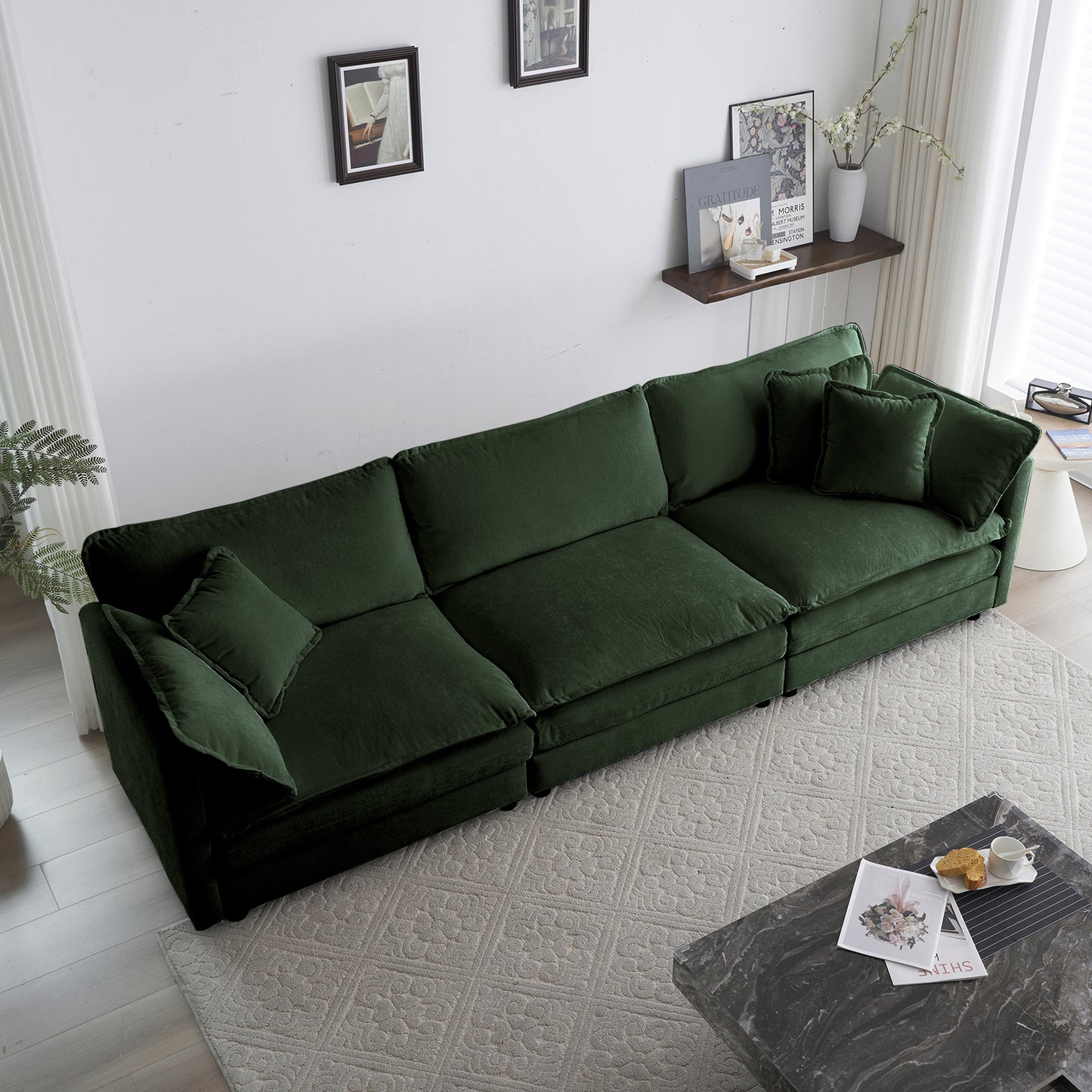 3 Piece Sofa Set Oversized Sofa Comfy Sofa Couch, 2 Pieces Of 2 Seater And 1 Piece Of 3 Seater Sofa  For Living Room, Deep Seat Sofa Green Chenille