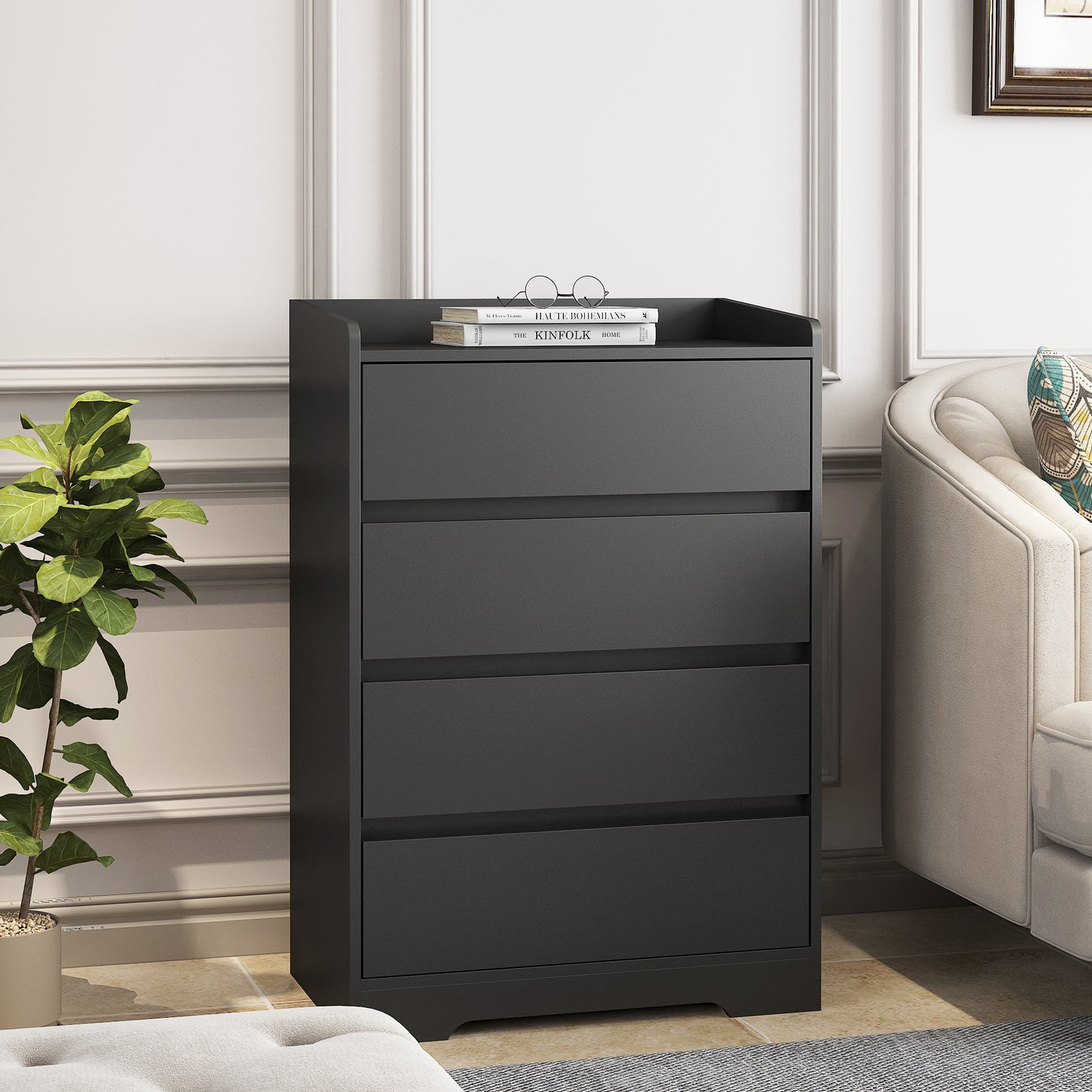 4 Drawer Dresser, Chest Of Drawers Without Handle,Black Dresser For Bedroom Waterproof, Modern Wooden Cabinet With Sturdy Frame For Living Room, Entryway, Bedroom, Hallway, Office