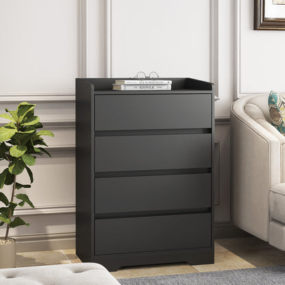 4 Drawer Dresser, Chest Of Drawers Without Handle,Black Dresser For Bedroom Waterproof, Modern Wooden Cabinet With Sturdy Frame For Living Room, Entryway, Bedroom, Hallway, Office