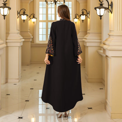 Middle Eastern Muslim Women's Long Robe Dubai Abaya with Cord Embroidery