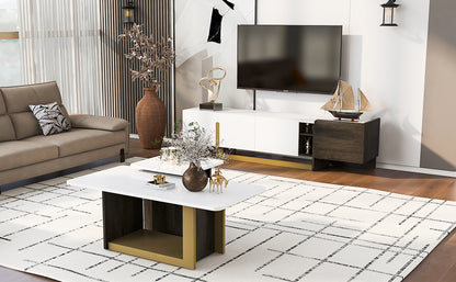 VIBE HAUS Modern Light Luxury TV Stand And Coffee Table Set Of 2, Modern TV Console,Wood Center Tables With Spacious Top, Storage Cabinet & Open Adjustable Shelves For Living Room