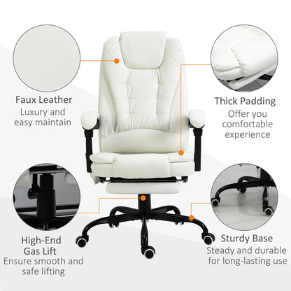 7-Point Vibrating Massage Office Chair High Back Executive Recliner with Lumbar Support, Footrest, Reclining Back, Adjustable Height, White