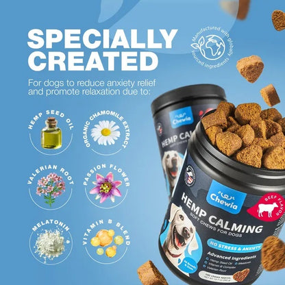 Hemp Calming Chews For Dogs Dog Calming Treats Anxiety Relief For Dogs