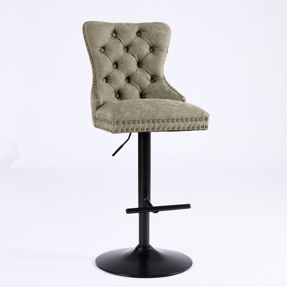 A&A Furniture,Aged And Retro PU Swivel Barstools Adjusatble Seat Height From 26-33 Inch, Modern Bar Stools With Backs Comfortable Tufted For Home Pub And Kitchen Island Olive Green,Set Of