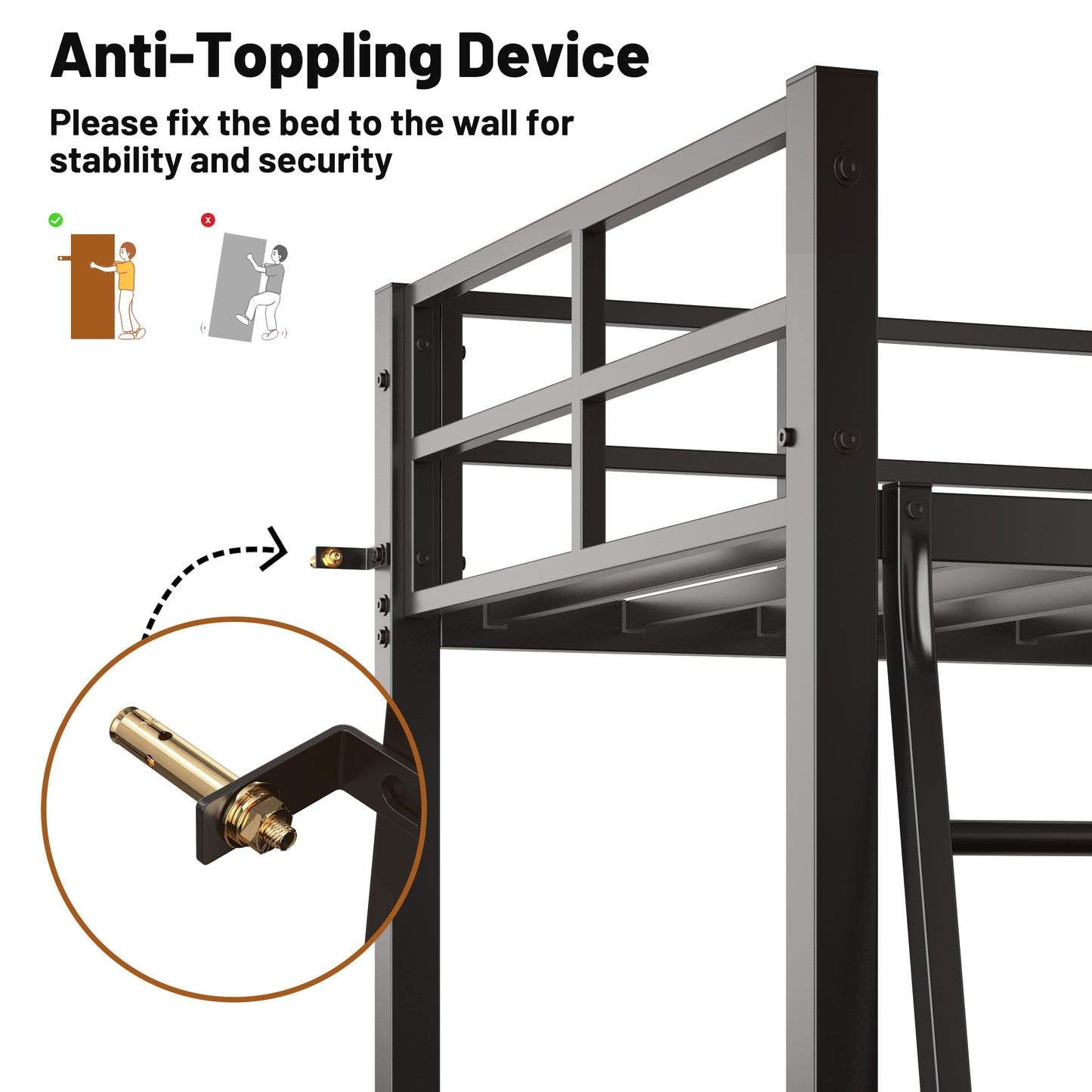 Twin Metal Loft Bed With L-Shaped Desk, Charging Station Loft Bed Frame Twin Size, Safety Guard & Ladder, No Box Spring Needed, Black