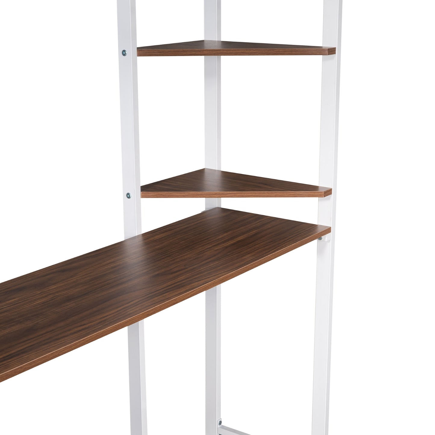 Full Size Metal Loft Bed With Desk, 2 Shelves, White - LP000191AAK