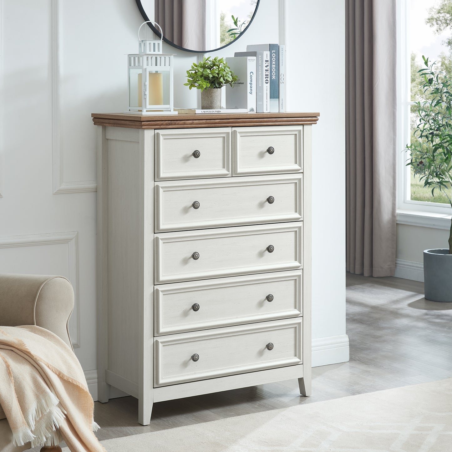 Modern 6 Drawers Dresser 6 Drawers Cabinet,Chest Of Drawers Closet Organizers And Storage Clothes Storage Drawers Cabinet For Living Room, Farmhouse Dresser Organizer BEIGE