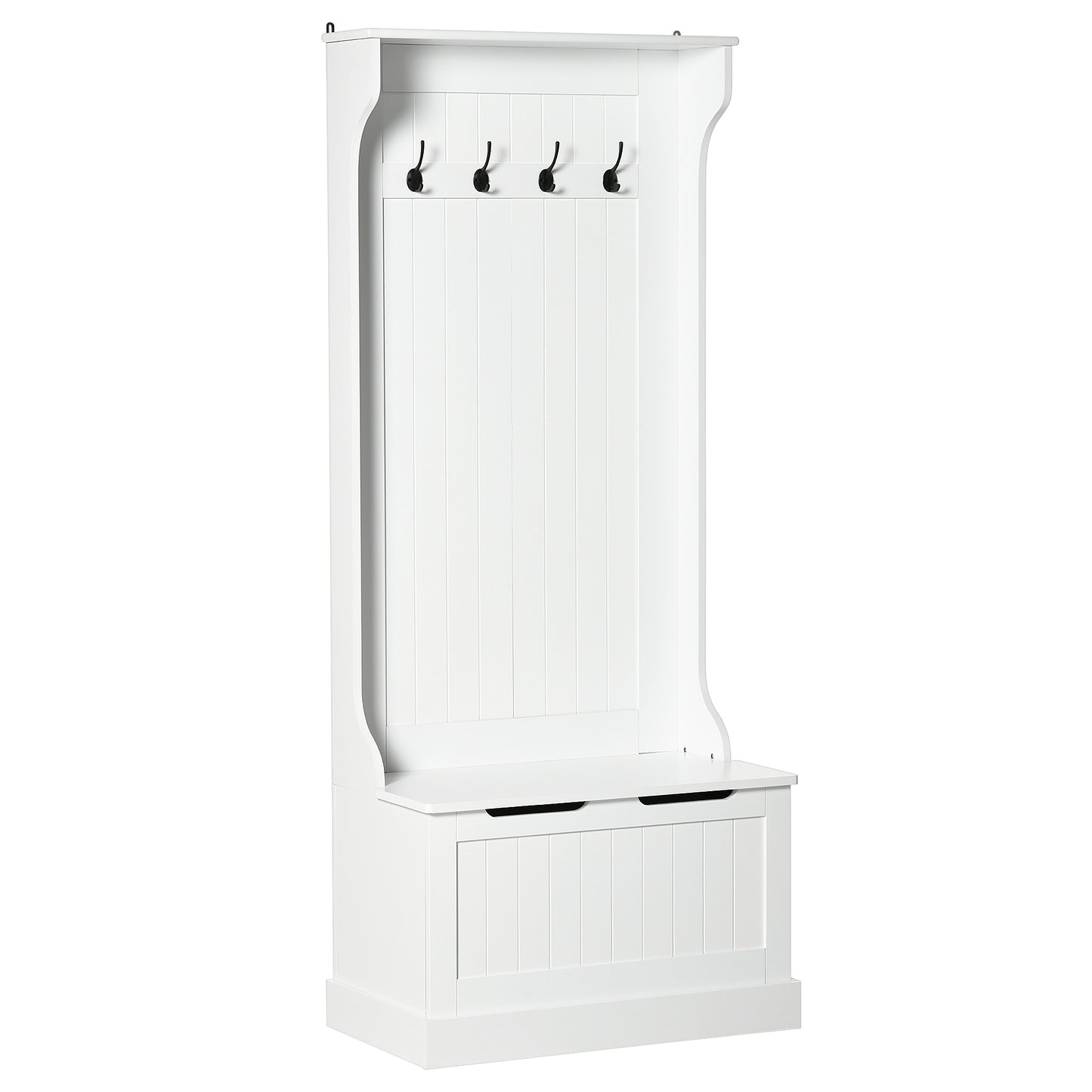 Hall Tree with Coat Rack, Storage, and Sitting Bench, White