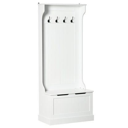 Hall Tree with Coat Rack, Storage, and Sitting Bench, White