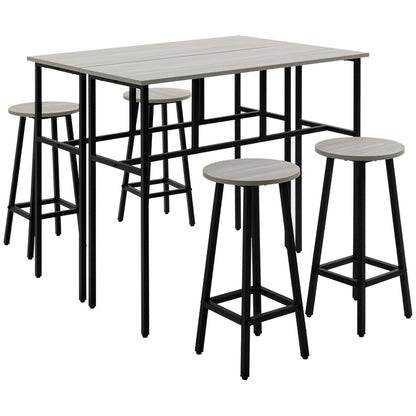 6-Piece Bar Table Set, 2 Breakfast Tables With 4 Stools, Counter Height Dining Tables & Chairs For Kitchen, Living Room, Grey