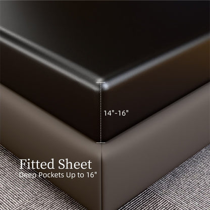 Satin Bed Sheets, King Size Sheets Set, 4 Pcs Silky Bedding Set With 15 Inches Deep Pocket For Mattress  King, Black