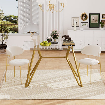 47.3-inch Rectangular Glass Dining Table, Suitable For 1-6 People, Modern Style Home Kitchen Dining Table, Equipped With Sturdy Metal Table Legs,suitable For Dining Room,living Rooms, Offices, Gold