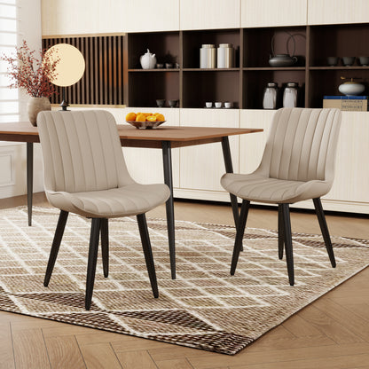 Set Of 2 Modern PU Leather Dining Chairs With Thick Cushions & Metal Legs, Armless Faux Leather Side Chairs For Kitchen, Dining Room