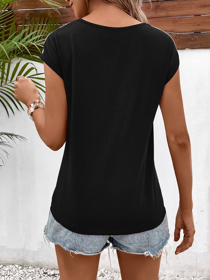 Ivy Lane Spliced Lace V-Neck Twisted Hem Tee