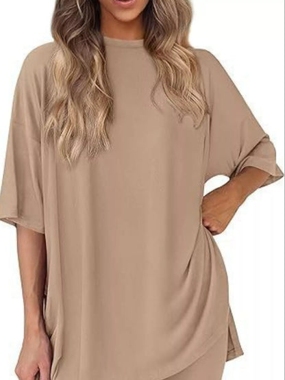 Full Size Half Sleeve T-Shirt and Shorts Set Plus Size