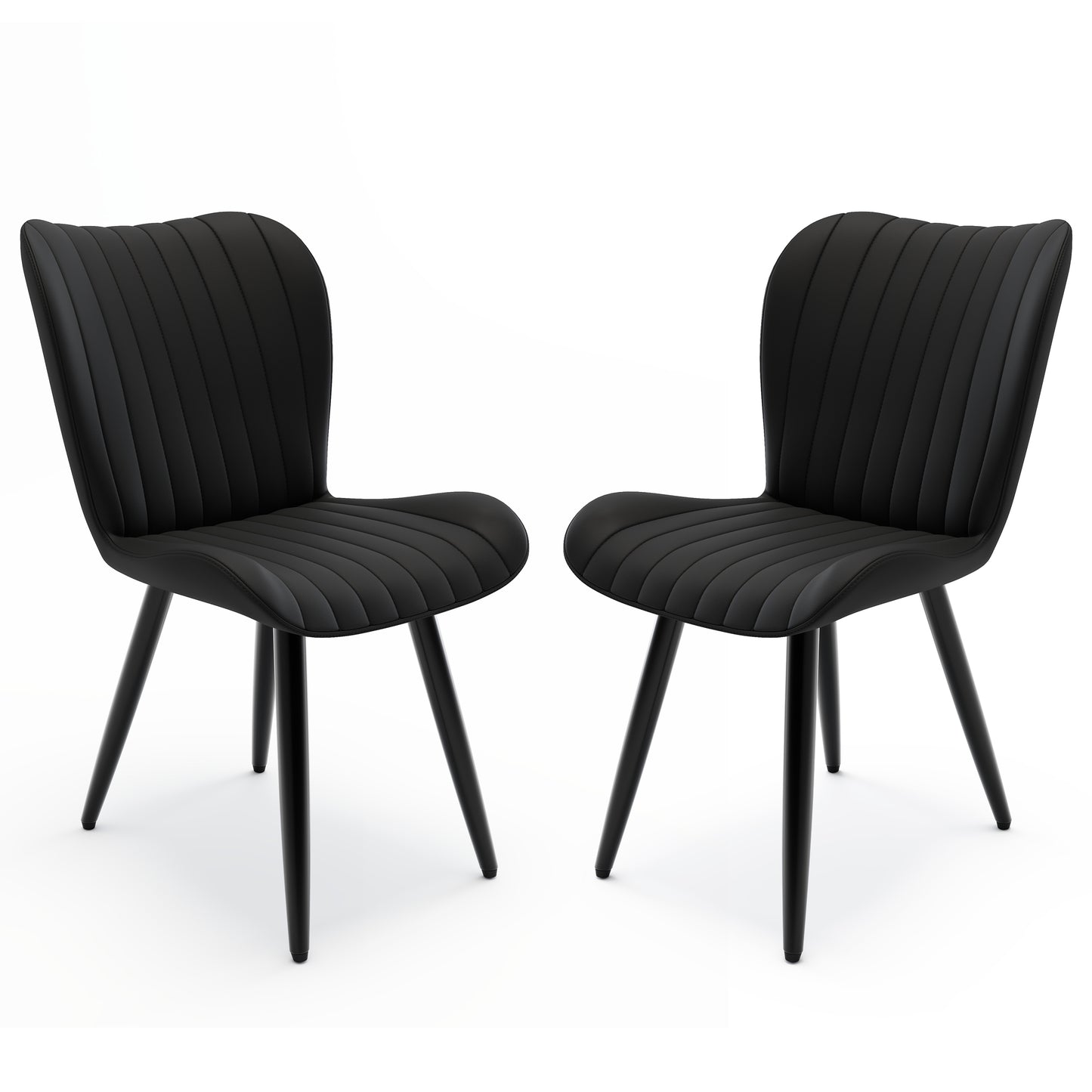 Set Of 2 Modern PU Leather Dining Chairs With Thick Cushions & Metal Legs, Armless Faux Leather Side Chairs For Kitchen, Dining Room