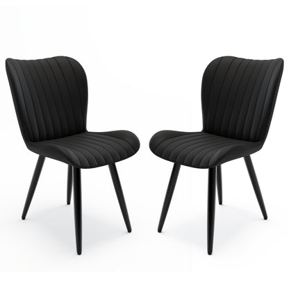 Set Of 2 Modern PU Leather Dining Chairs With Thick Cushions & Metal Legs, Armless Faux Leather Side Chairs For Kitchen, Dining Room