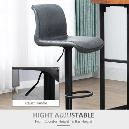 Bar Stools Set Of 2, PU Leather Barstools With Backrest And Footrest For Kitchen, Counter, Breakfast Bar, Dark Grey