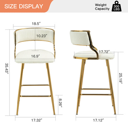 (SET Of 2) 26'' Counter Height Bar Stools Corduroy Kitchen Island Counter Bar Stool With Back,golden Chromed Base And Footrest (BEIGE)
