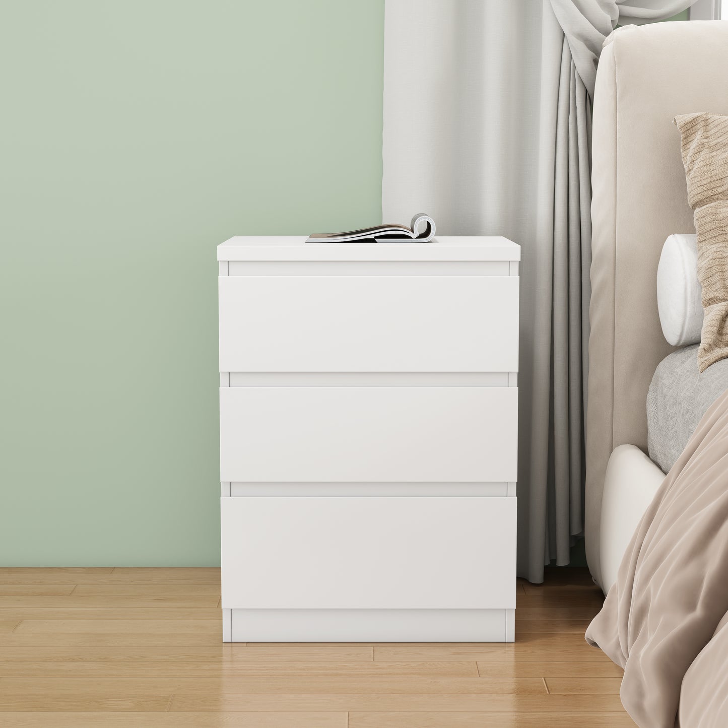 19.7-Inch White Nightstand With 3 Drawers, Beside Table With Drawers Handle Free Design,Thickened Top Plate,Small Side Table Storage Cabinet 3 Drawer Night Stand For Bedroom,Living Room