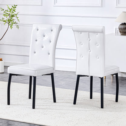 A Set Of 2 White And Black Vintage Crocodile Leather Cushioned Dining Chairs, Featuring Crystal Clasp Design And Artificial Leather Design, Adding A Touch Of Elegance And Mystery To The Dining Area