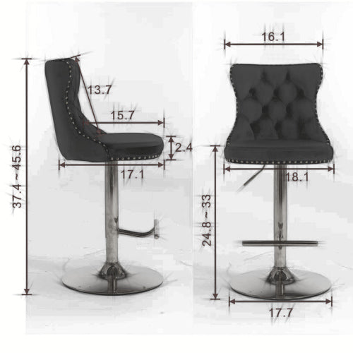 Golden Swivel Velvet Barstools Adjusatble Seat Height From 25-33 Inch Gray,Set Of 2