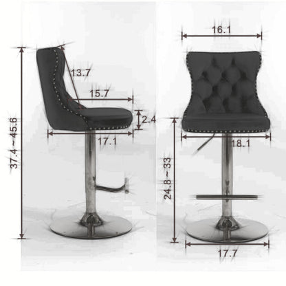 Golden Swivel Velvet Barstools Adjusatble Seat Height From 25-33 Inch Gray,Set Of 2