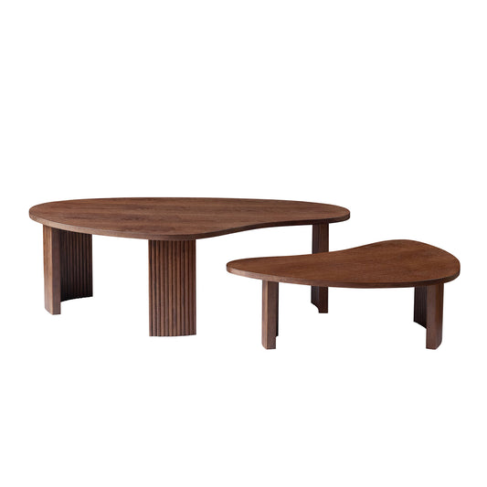 2-Piece Modern Irregular Shape Coffee Table Set For Living Room,Easy Assembly Nesting Coffee Tables, End Side Tables For Living Room Office,Walnut Color
