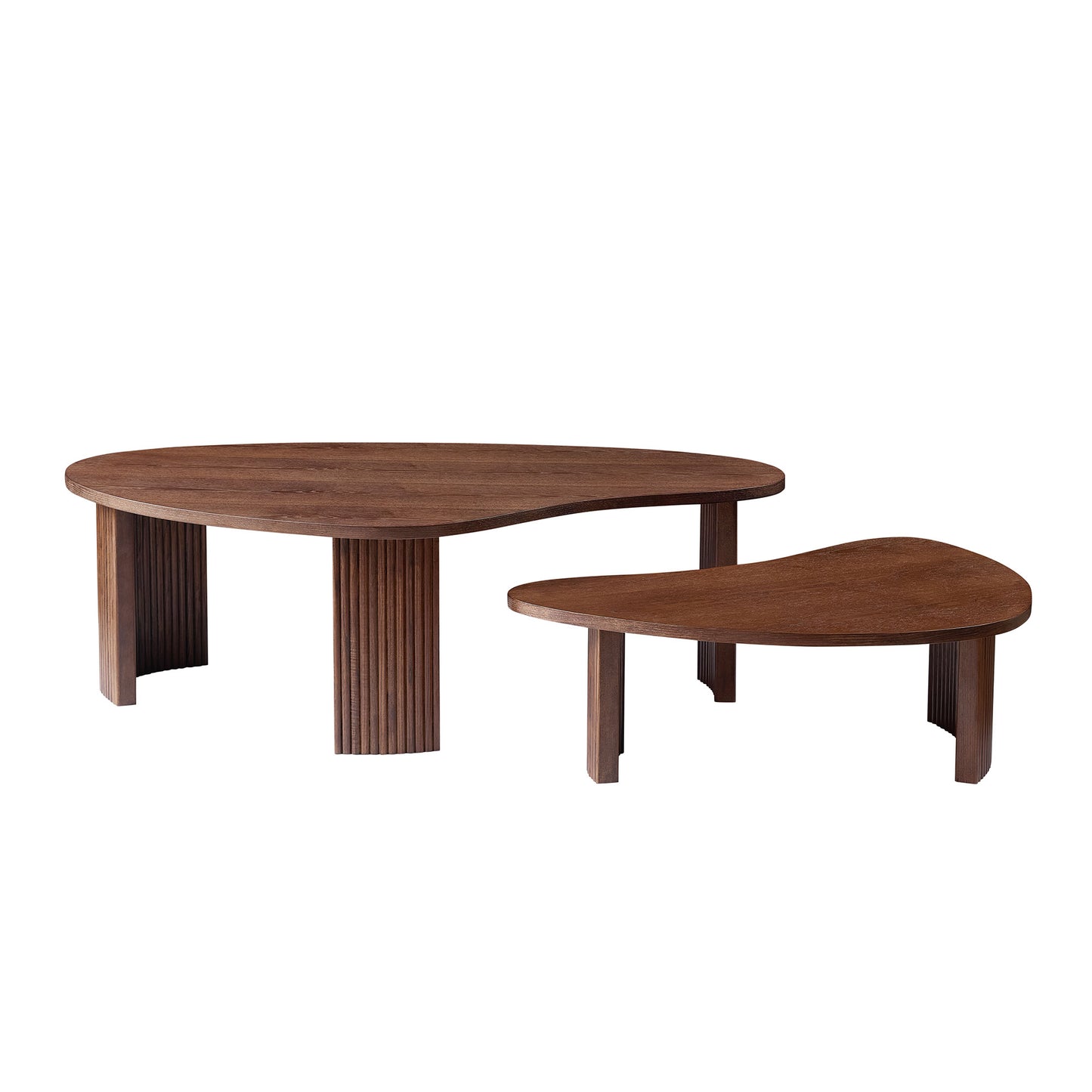 2-Piece Modern Irregular Shape Coffee Table Set For Living Room,Easy Assembly Nesting Coffee Tables, End Side Tables For Living Room Office,Walnut Color