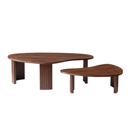 2-Piece Modern Irregular Shape Coffee Table Set For Living Room,Easy Assembly Nesting Coffee Tables, End Side Tables For Living Room Office,Walnut Color