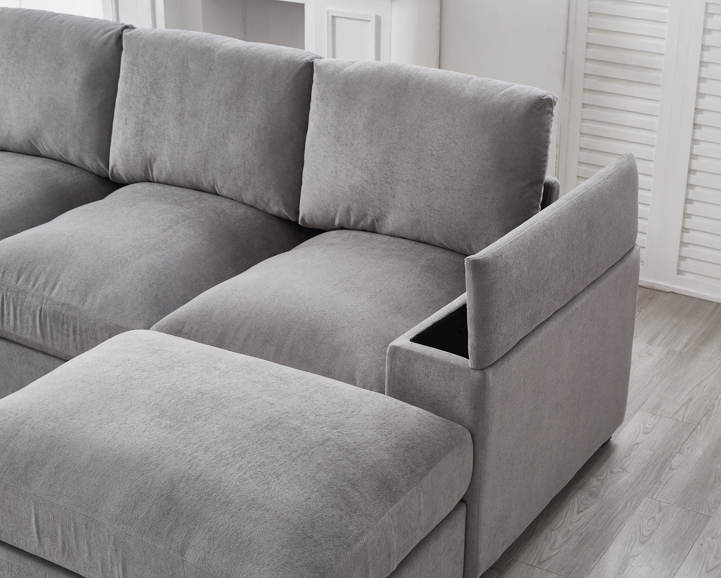 Sectional Sofa Deep Seat Sofa Couch With Ottomans, Corduroy Sofa Sleeper Comfy Upholstered Furniture For Living Room, Apartment, Office, 4-Seat & 2-Ottoman,GRAY