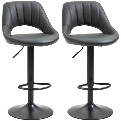 Bar Stools Set Of 2, PU Leather Swivel Barstools With Backrest And Footrest For Kitchen, Counter, Breakfast Bar, Grey
