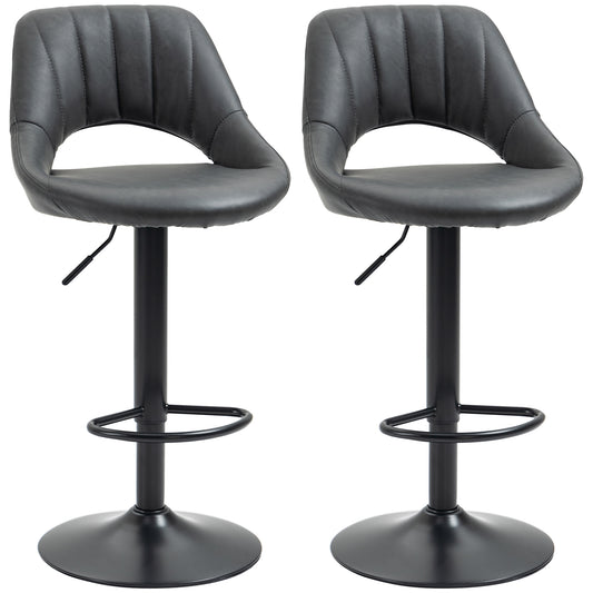 Bar Stools Set Of 2, PU Leather Swivel Barstools With Backrest And Footrest For Kitchen, Counter, Breakfast Bar, Grey