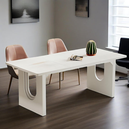 Modern Dining Table For 6 To 8 People, 71" Large Kitchen Dining Table With Wood Pedestal Base, Rectangular Long Dinner Table